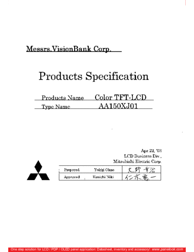 . Various Panel Mitsubishi AA150XJ01 0 [DS]  . Various LCD Panels Panel_Mitsubishi_AA150XJ01_0_[DS].pdf