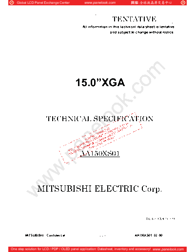 . Various Panel Mitsubishi AA150XS01 1 [DS]  . Various LCD Panels Panel_Mitsubishi_AA150XS01_1_[DS].pdf