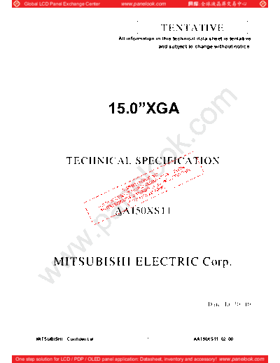 . Various Panel Mitsubishi AA150XS11 2 [DS]  . Various LCD Panels Panel_Mitsubishi_AA150XS11_2_[DS].pdf