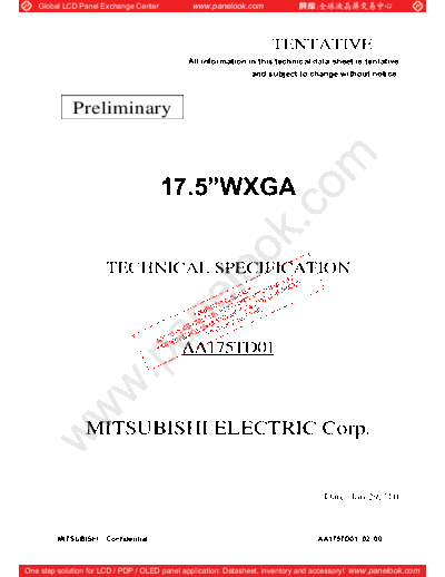 . Various Panel Mitsubishi AA175TD01 0 [DS]  . Various LCD Panels Panel_Mitsubishi_AA175TD01_0_[DS].pdf