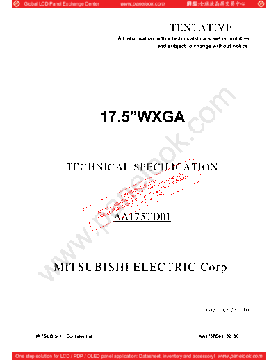 . Various Panel Mitsubishi AA175TD01 1 [DS]  . Various LCD Panels Panel_Mitsubishi_AA175TD01_1_[DS].pdf