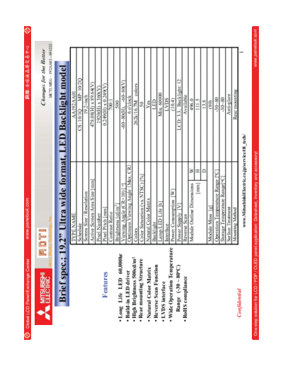 . Various Panel Mitsubishi AA192AA01 0 [DS]  . Various LCD Panels Panel_Mitsubishi_AA192AA01_0_[DS].pdf