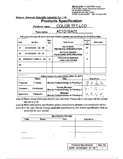 . Various Panel Mitsubishi AC121SA01 3 [DS]  . Various LCD Panels Panel_Mitsubishi_AC121SA01_3_[DS].pdf