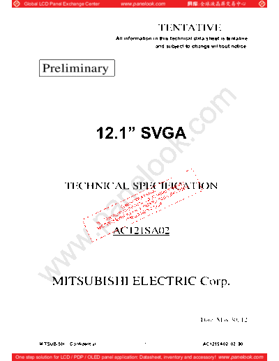 . Various Panel Mitsubishi AC121SA02 0 [DS]  . Various LCD Panels Panel_Mitsubishi_AC121SA02_0_[DS].pdf