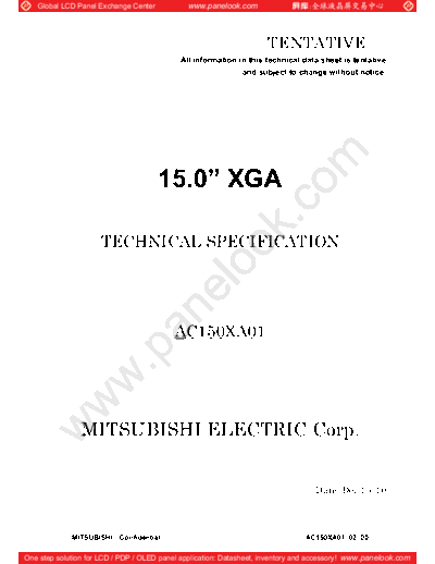 . Various Panel Mitsubishi AC150XA01 0 [DS]  . Various LCD Panels Panel_Mitsubishi_AC150XA01_0_[DS].pdf