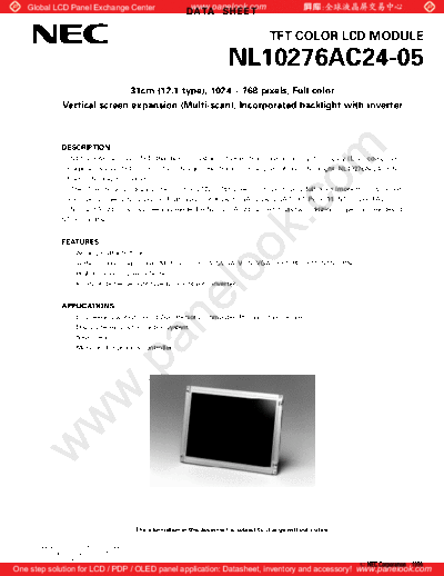 . Various Panel NEC NL10276BC24-05 0 [DS]  . Various LCD Panels Panel_NEC_NL10276BC24-05_0_[DS].pdf