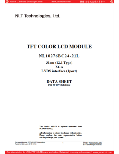 . Various Panel NEC NL10276BC24-21L 1 [DS]  . Various LCD Panels Panel_NEC_NL10276BC24-21L_1_[DS].pdf