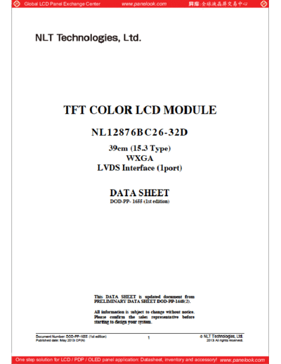 . Various Panel NEC NL12876BC26-32D 1 [DS]  . Various LCD Panels Panel_NEC_NL12876BC26-32D_1_[DS].pdf