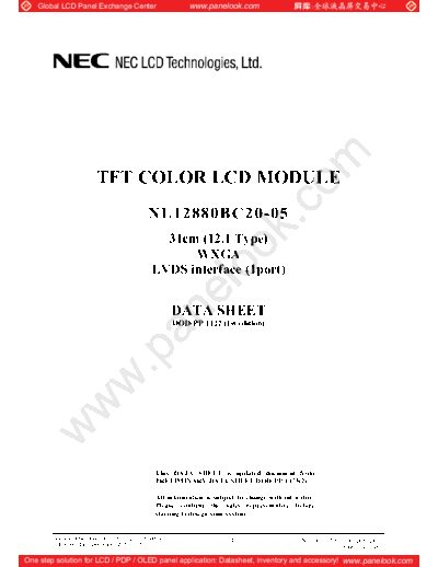 . Various Panel NEC NL12880BC20-05 0 [DS]  . Various LCD Panels Panel_NEC_NL12880BC20-05_0_[DS].pdf