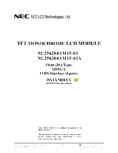 . Various Panel NEC NL256204AM15-01 1 [DS]  . Various LCD Panels Panel_NEC_NL256204AM15-01_1_[DS].pdf