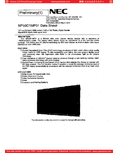 . Various Panel NEC NP50C1MF01 0 [DS]  . Various LCD Panels Panel_NEC_NP50C1MF01_0_[DS].pdf