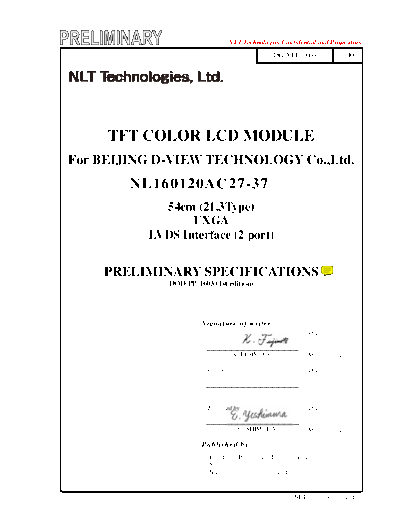 . Various Panel NLT NL160120AC27-37 0 [DS]  . Various LCD Panels Panel_NLT_NL160120AC27-37_0_[DS].pdf