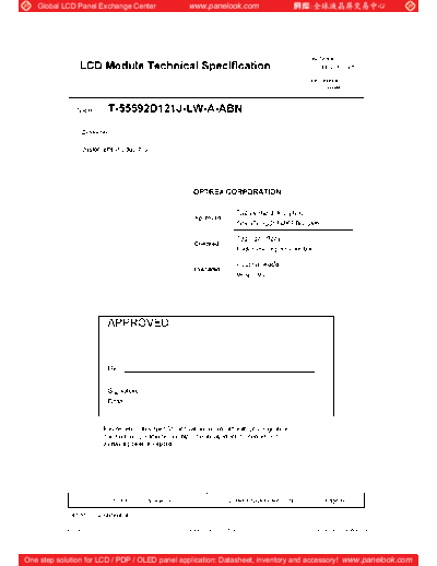 . Various Panel OPTREX T-55592D121J-LW-A-ABN 0 [DS]  . Various LCD Panels Panel_OPTREX_T-55592D121J-LW-A-ABN_0_[DS].pdf