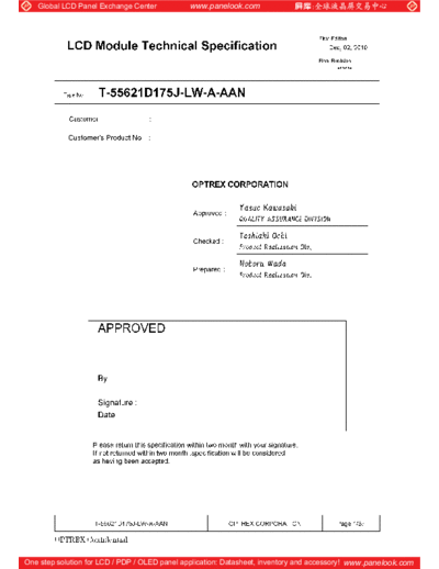 . Various Panel OPTREX T-55621D175J-LW-A-AAN 0 [DS]  . Various LCD Panels Panel_OPTREX_T-55621D175J-LW-A-AAN_0_[DS].pdf