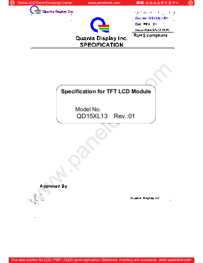 . Various Panel QDI QD15XL13 Rev-01 0 [DS]  . Various LCD Panels Panel_QDI_QD15XL13_Rev-01_0_[DS].pdf