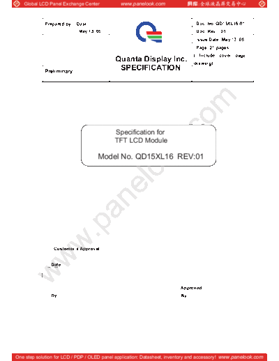 . Various Panel QDI QD15XL16 Rev-01 0 [DS]  . Various LCD Panels Panel_QDI_QD15XL16_Rev-01_0_[DS].pdf