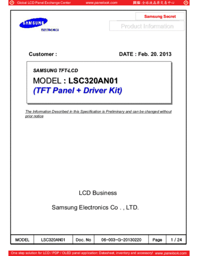 . Various Panel SAMSUNG LSC320AN01 1 [DS]  . Various LCD Panels Panel_SAMSUNG_LSC320AN01_1_[DS].pdf