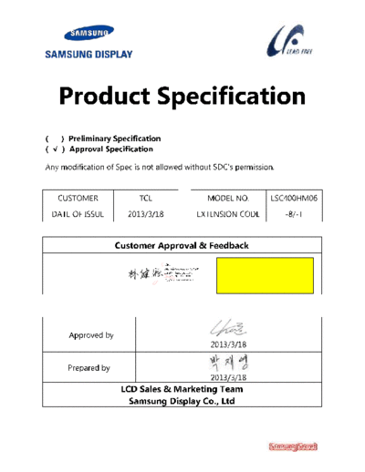 . Various Panel SAMSUNG LSC400HM06 1 [DS]  . Various LCD Panels Panel_SAMSUNG_LSC400HM06_1_[DS].pdf