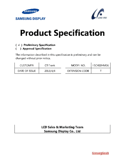 . Various Panel SAMSUNG LSC400HM06 2 [DS]  . Various LCD Panels Panel_SAMSUNG_LSC400HM06_2_[DS].pdf