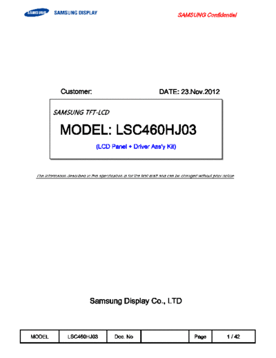 . Various Panel SAMSUNG LSC460HJ03 0 [DS]  . Various LCD Panels Panel_SAMSUNG_LSC460HJ03_0_[DS].pdf