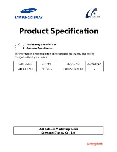 . Various Panel SAMSUNG LSC460HN04-S 0 [DS]  . Various LCD Panels Panel_SAMSUNG_LSC460HN04-S_0_[DS].pdf