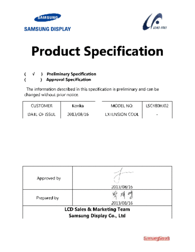 . Various Panel SAMSUNG LSC480HJ02 0 [DS]  . Various LCD Panels Panel_SAMSUNG_LSC480HJ02_0_[DS].pdf