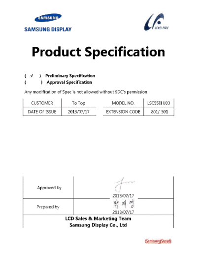 . Various Panel SAMSUNG LSC550HJ03-801 0 [DS]  . Various LCD Panels Panel_SAMSUNG_LSC550HJ03-801_0_[DS].pdf