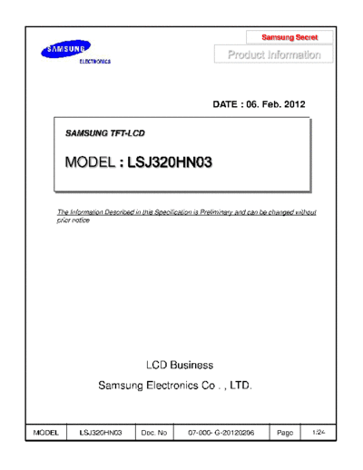 . Various Panel SAMSUNG LSJ320HN03 0 [DS]  . Various LCD Panels Panel_SAMSUNG_LSJ320HN03_0_[DS].pdf