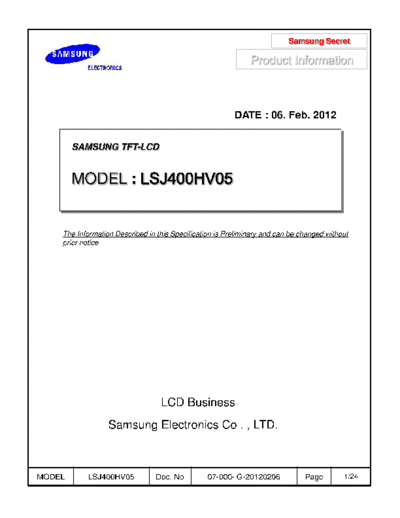 . Various Panel SAMSUNG LSJ400HV05 0 [DS]  . Various LCD Panels Panel_SAMSUNG_LSJ400HV05_0_[DS].pdf