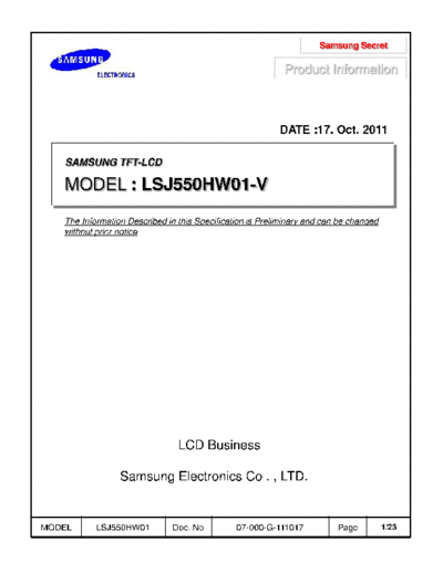 . Various Panel SAMSUNG LSJ550HW01-V 0 [DS]  . Various LCD Panels Panel_SAMSUNG_LSJ550HW01-V_0_[DS].pdf