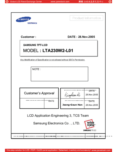 . Various Panel SAMSUNG LTA230W2-L01 0 [DS]  . Various LCD Panels Panel_SAMSUNG_LTA230W2-L01_0_[DS].pdf