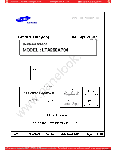 . Various Panel SAMSUNG LTA260AP04 0 [DS]  . Various LCD Panels Panel_SAMSUNG_LTA260AP04_0_[DS].pdf