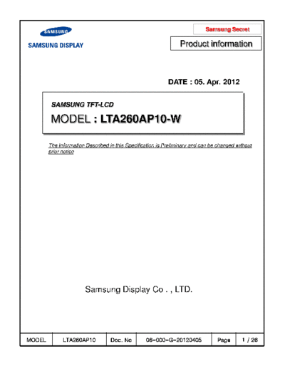 . Various Panel SAMSUNG LTA260AP10-W 0 [DS]  . Various LCD Panels Panel_SAMSUNG_LTA260AP10-W_0_[DS].pdf