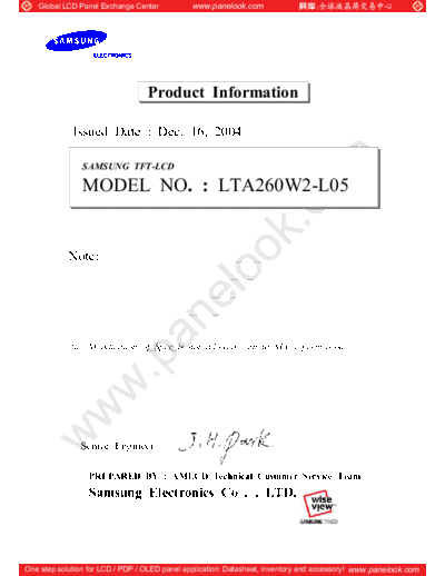 . Various Panel SAMSUNG LTA260W2-L05 0 [DS]  . Various LCD Panels Panel_SAMSUNG_LTA260W2-L05_0_[DS].pdf