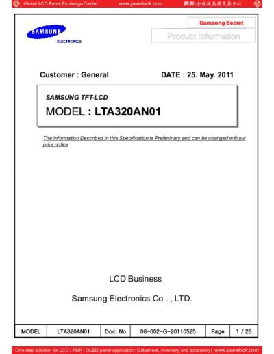 . Various Panel SAMSUNG LTA320AN01-C 4 [DS]  . Various LCD Panels Panel_SAMSUNG_LTA320AN01-C_4_[DS].pdf