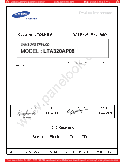 . Various Panel SAMSUNG LTA320AP08 0 [DS]  . Various LCD Panels Panel_SAMSUNG_LTA320AP08_0_[DS].pdf