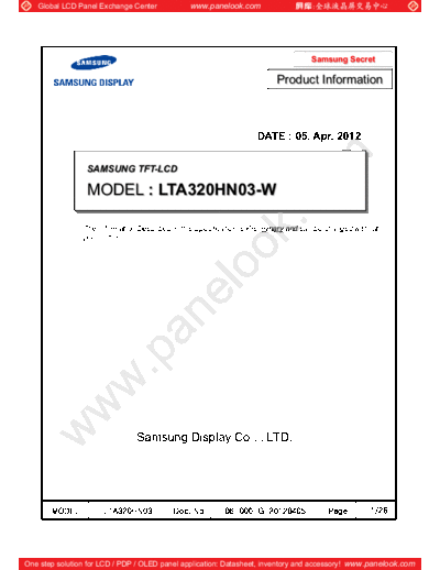 . Various Panel SAMSUNG LTA320HN03-W 0 [DS]  . Various LCD Panels Panel_SAMSUNG_LTA320HN03-W_0_[DS].pdf