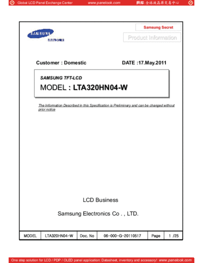 . Various Panel SAMSUNG LTA320HN04-W 0 [DS]  . Various LCD Panels Panel_SAMSUNG_LTA320HN04-W_0_[DS].pdf