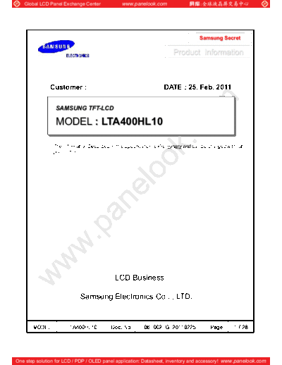 . Various Panel SAMSUNG LTA400HL10 0 [DS]  . Various LCD Panels Panel_SAMSUNG_LTA400HL10_0_[DS].pdf