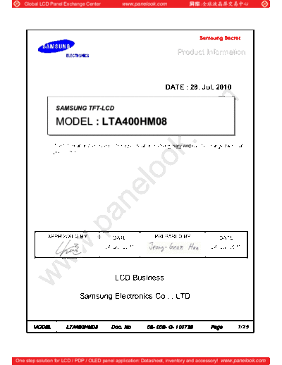 . Various Panel SAMSUNG LTA400HM08 0 [DS]  . Various LCD Panels Panel_SAMSUNG_LTA400HM08_0_[DS].pdf