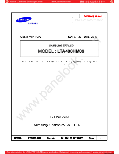 . Various Panel SAMSUNG LTA400HM09 1 [DS]  . Various LCD Panels Panel_SAMSUNG_LTA400HM09_1_[DS].pdf