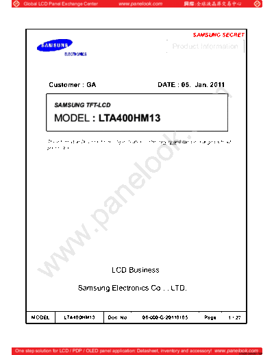 . Various Panel SAMSUNG LTA400HM13 2 [DS]  . Various LCD Panels Panel_SAMSUNG_LTA400HM13_2_[DS].pdf