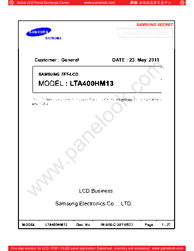 . Various Panel SAMSUNG LTA400HM13 3 [DS]  . Various LCD Panels Panel_SAMSUNG_LTA400HM13_3_[DS].pdf