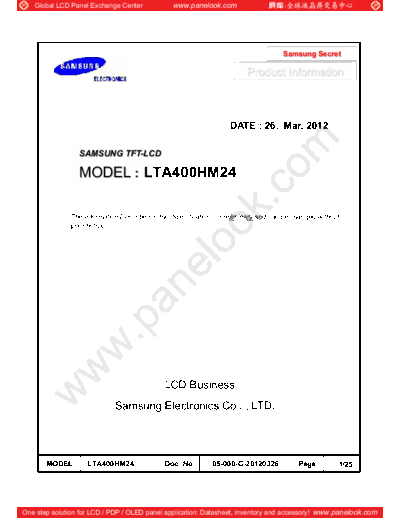 . Various Panel SAMSUNG LTA400HM24 0 [DS]  . Various LCD Panels Panel_SAMSUNG_LTA400HM24_0_[DS].pdf
