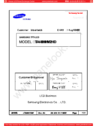 . Various Panel SAMSUNG LTA400HV02 0 [DS]  . Various LCD Panels Panel_SAMSUNG_LTA400HV02_0_[DS].pdf