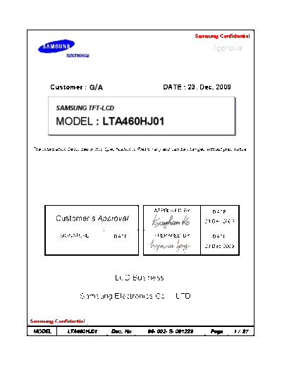 . Various Panel SAMSUNG LTA460HJ01 0 [DS]  . Various LCD Panels Panel_SAMSUNG_LTA460HJ01_0_[DS].pdf