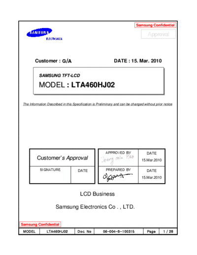 . Various Panel SAMSUNG LTA460HJ02 0 [DS]  . Various LCD Panels Panel_SAMSUNG_LTA460HJ02_0_[DS].pdf