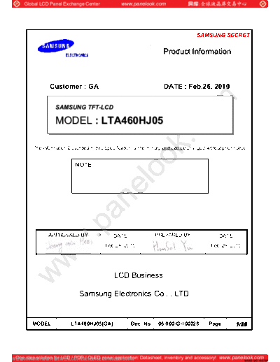 . Various Panel SAMSUNG LTA460HJ05 1 [DS]  . Various LCD Panels Panel_SAMSUNG_LTA460HJ05_1_[DS].pdf