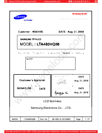 . Various Panel SAMSUNG LTA460HQ08 0 [DS]  . Various LCD Panels Panel_SAMSUNG_LTA460HQ08_0_[DS].pdf