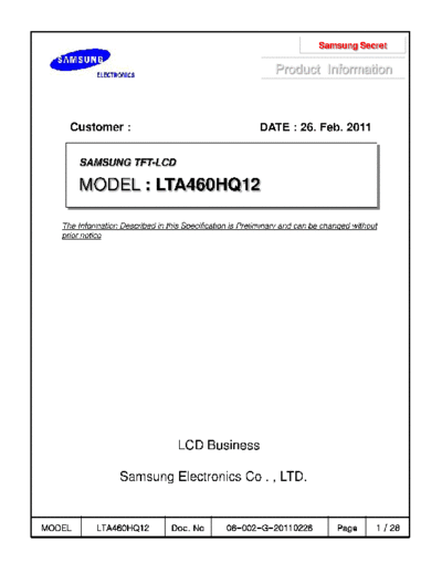 . Various Panel SAMSUNG LTA460HQ12 0 [DS]  . Various LCD Panels Panel_SAMSUNG_LTA460HQ12_0_[DS].pdf